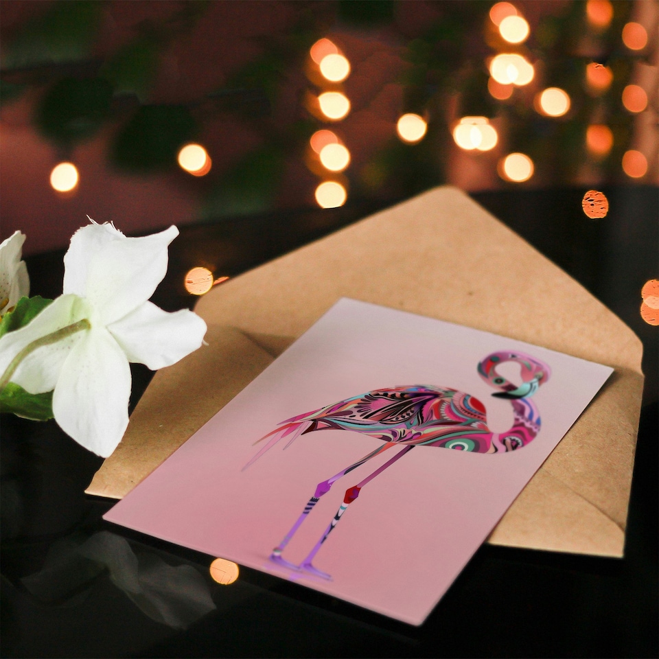 image 1 of Tribal Flamingo Artwork Pink Animal Bird Lover Birthday Card