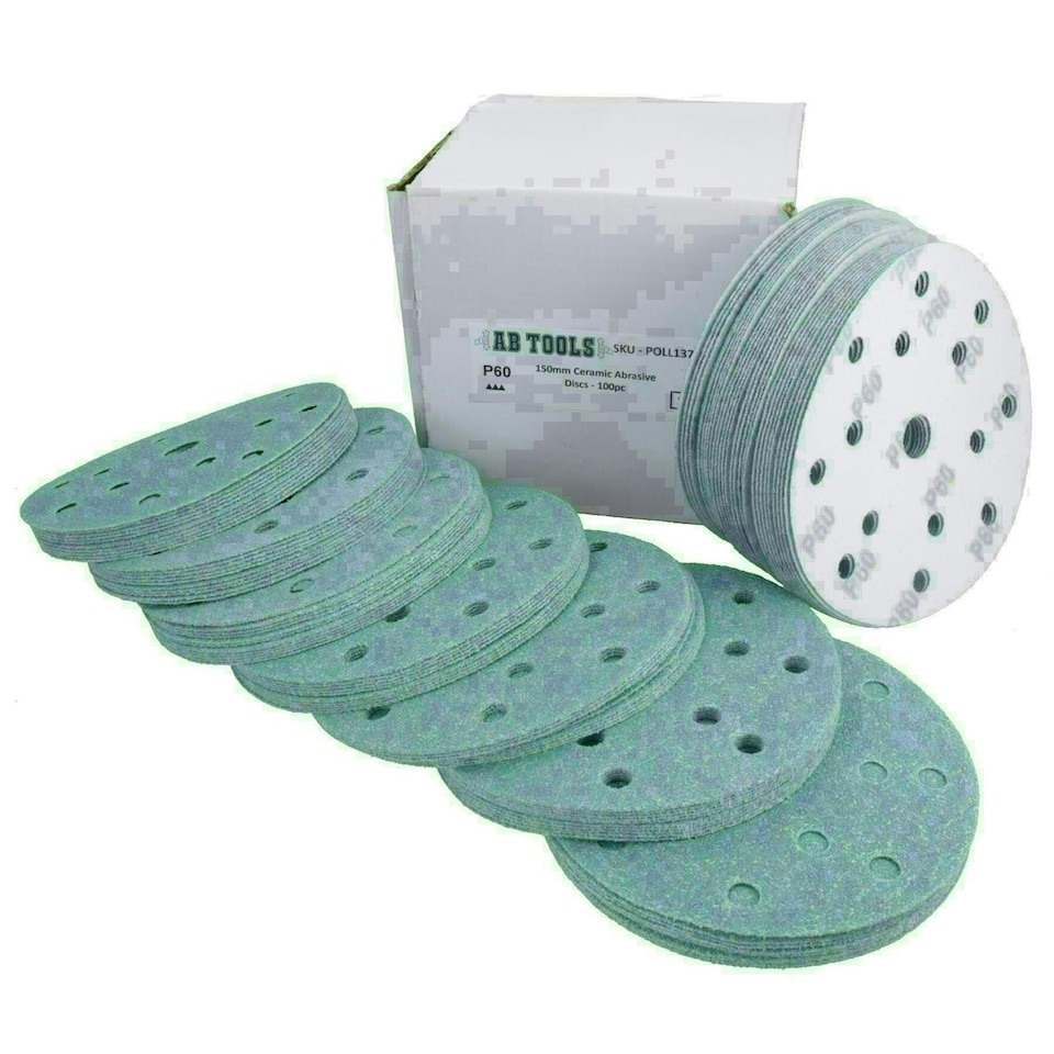 image 1 of 150mm Self Adhesive Hook + Loop Ceramic Abrasive Sanding Discs 60 Grit 200pc