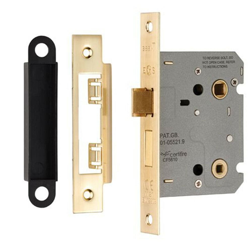Loops Locking Bathroom Door Sashlock Latch Square Forend 76mm Satin Brass in Metallics