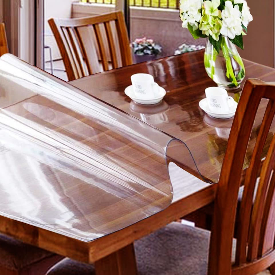 image 1 of Clear Plastic Table Cover, Transparent Protector - 90cm x 180cm