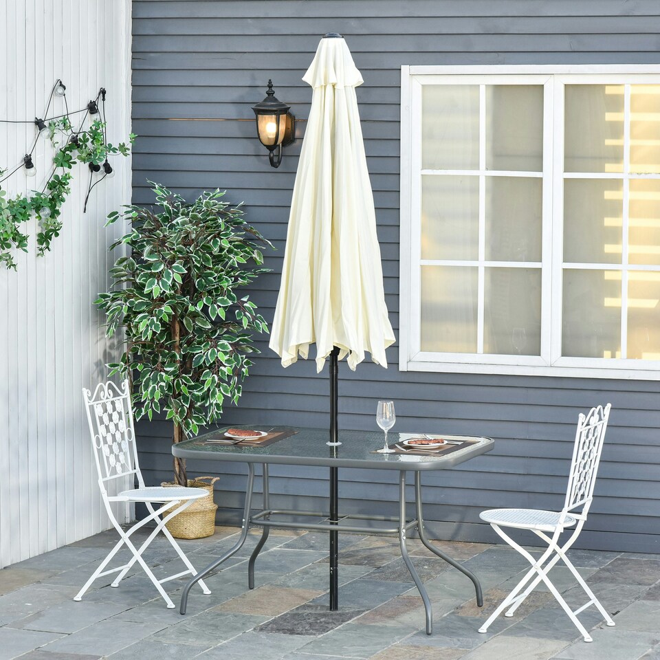 image 1 of Outsunny Metal Garden Dining Table Outdoor Patio with Hole 120L x 80Wcm