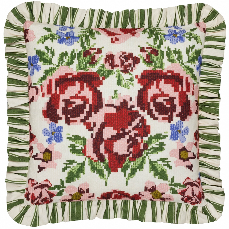 image 1 of Furn Feeoni Ruffle Cotton Cushion, Willow Green, 43 x 43cm