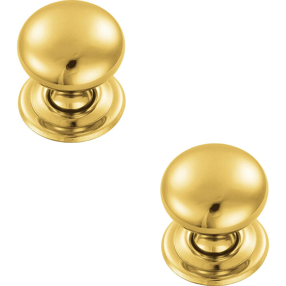 Loops 2x Round Victorian Cupboard Door Knob 38mm Dia Polished Brass Cabinet Handle in Metallics