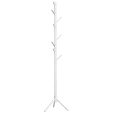 HOMCOM Coat Rack Bamboo Coat Stand with 8 Hooks for Handbags, White