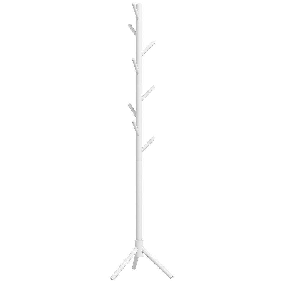 image 1 of HOMCOM Coat Rack Bamboo Coat Stand with 8 Hooks for Handbags, White