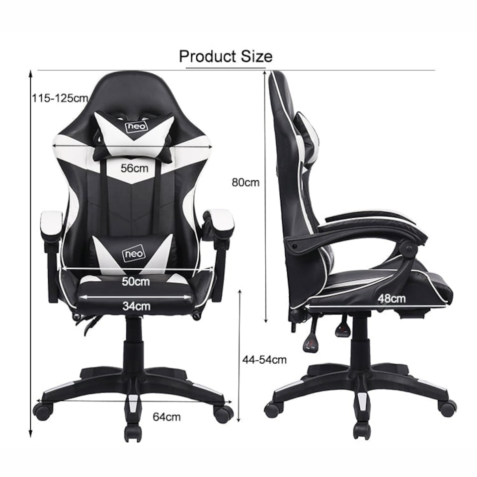 image 1 of White/Black Massage Leather Gaming Chair with Footrest