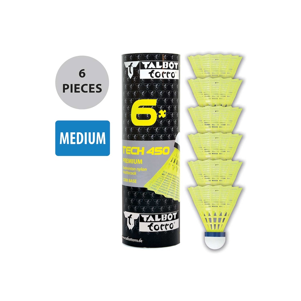 image 1 of Talbot-Torro Tech 450 Premium Medium Nylon Shuttlecocks — 6 Pack (Yellow) | Multi | Yellow | 0.1KILOGRAMS