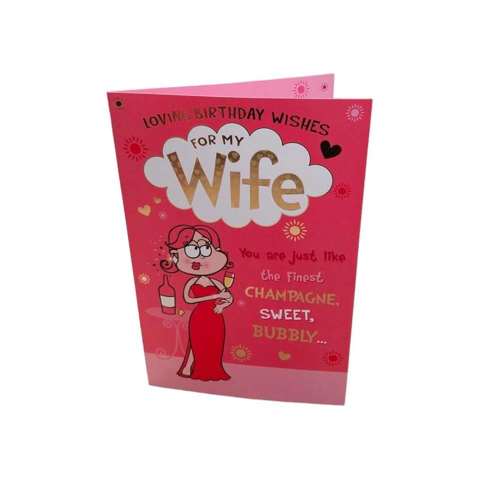 image 1 of Loving Birthday Wishes For My Wife Lady with Champagne Design Witty Words Card