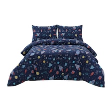Duvet Cover And Pillowcase Set Kids Outer Space Design Polycotton Bed Linen | Blue | Single