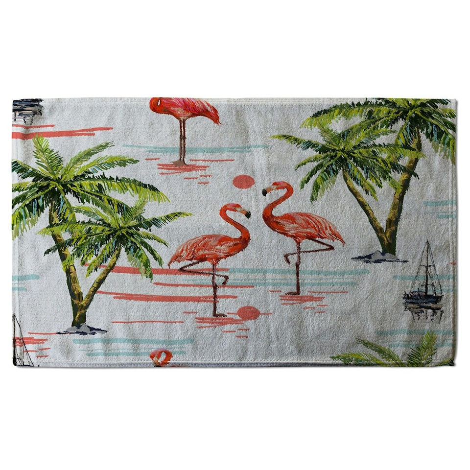 image 1 of Flamingo & Palm Trees (Kitchen Towel)