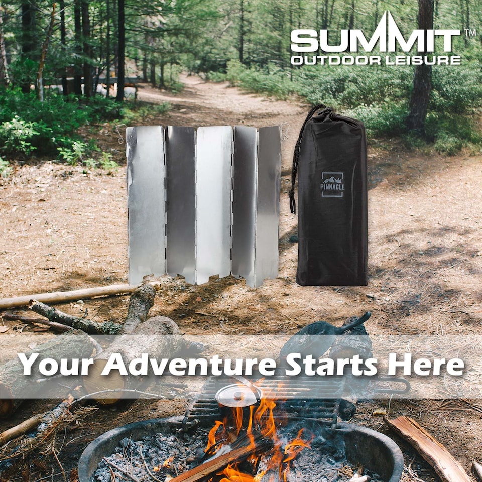image 1 of vfm-estore Stove Shield 5-Panel Aluminium Cover - Ground-Pegged, Foldable Carry Bag Included