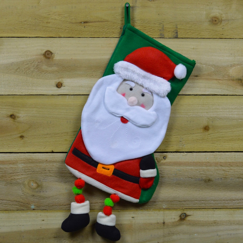 image 1 of 40cm Christmas Stocking Hanging Decoration in 3D Santa Design
