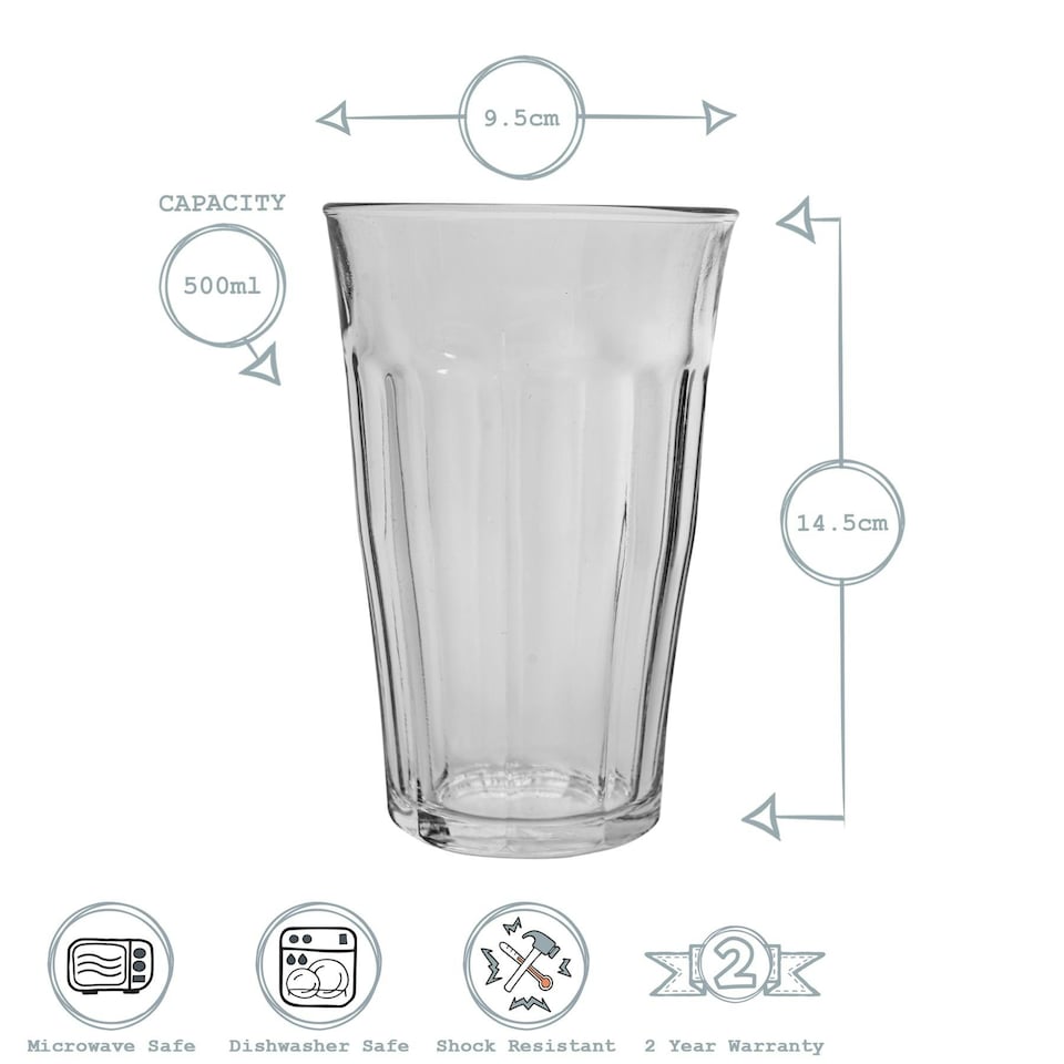 image 1 of Duralex Picardie Highball Cocktail Glasses - 500ml Glass Tumblers - Pack of 6 Clear