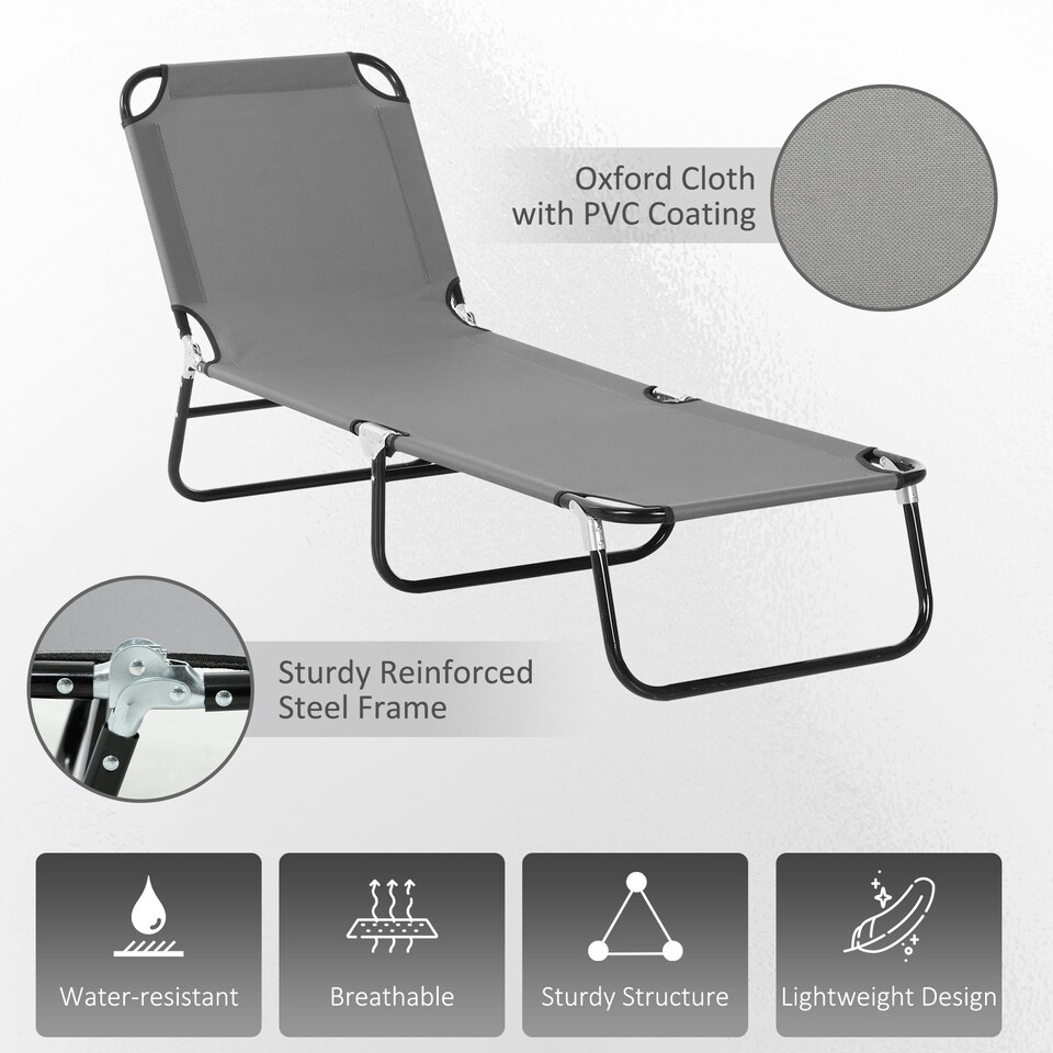 image 1 of Outsunny Folding Lounge Chair Outdoor Chaise Lounge for Bench Patio Grey