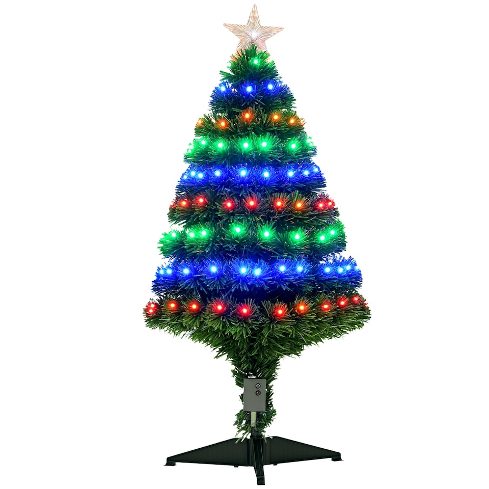 image 1 of HOMCOM 3FT Prelit Artificial Christmas Tree Fiber Optic Xmas Decoration, Green