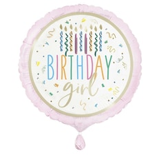 Happy Birthday Girl Round Foil Helium Balloon 46cm / 18 in Pink