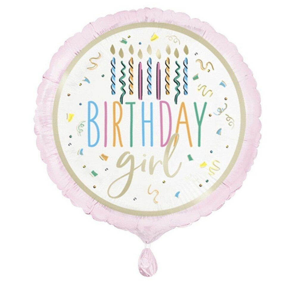 image 1 of Happy Birthday Girl Round Foil Helium Balloon 46cm / 18 in Pink