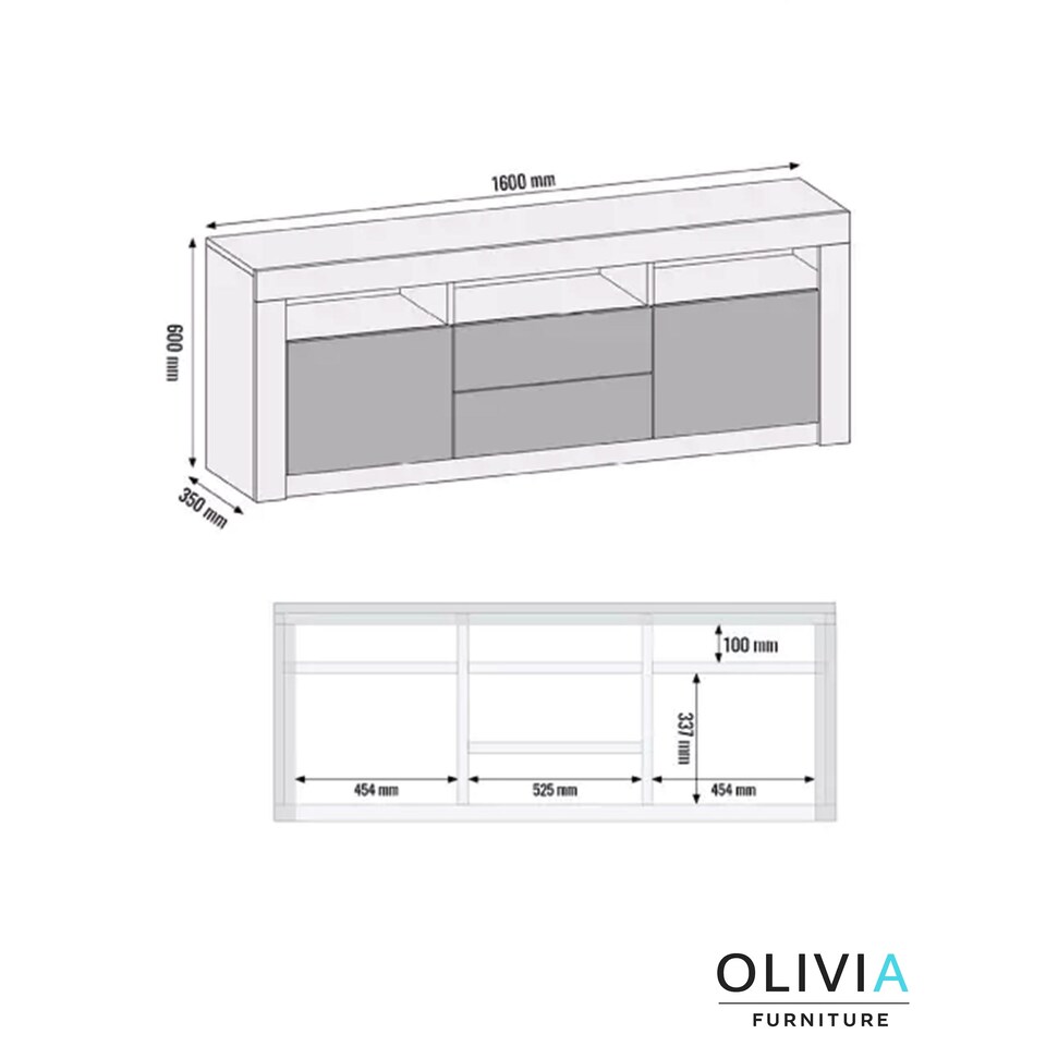 image 1 of TV Unit TV Stand Cabinet Sideboard Oak White High Gloss Doors Free LED 160cm