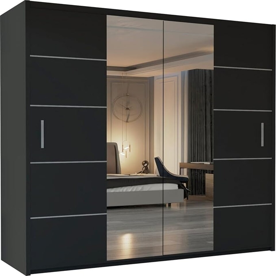 image 1 of Modern Wavy Sliding Mirror Wardrobe 120/150/180/203cm White/Black/Grey/Oak Black | 120cm