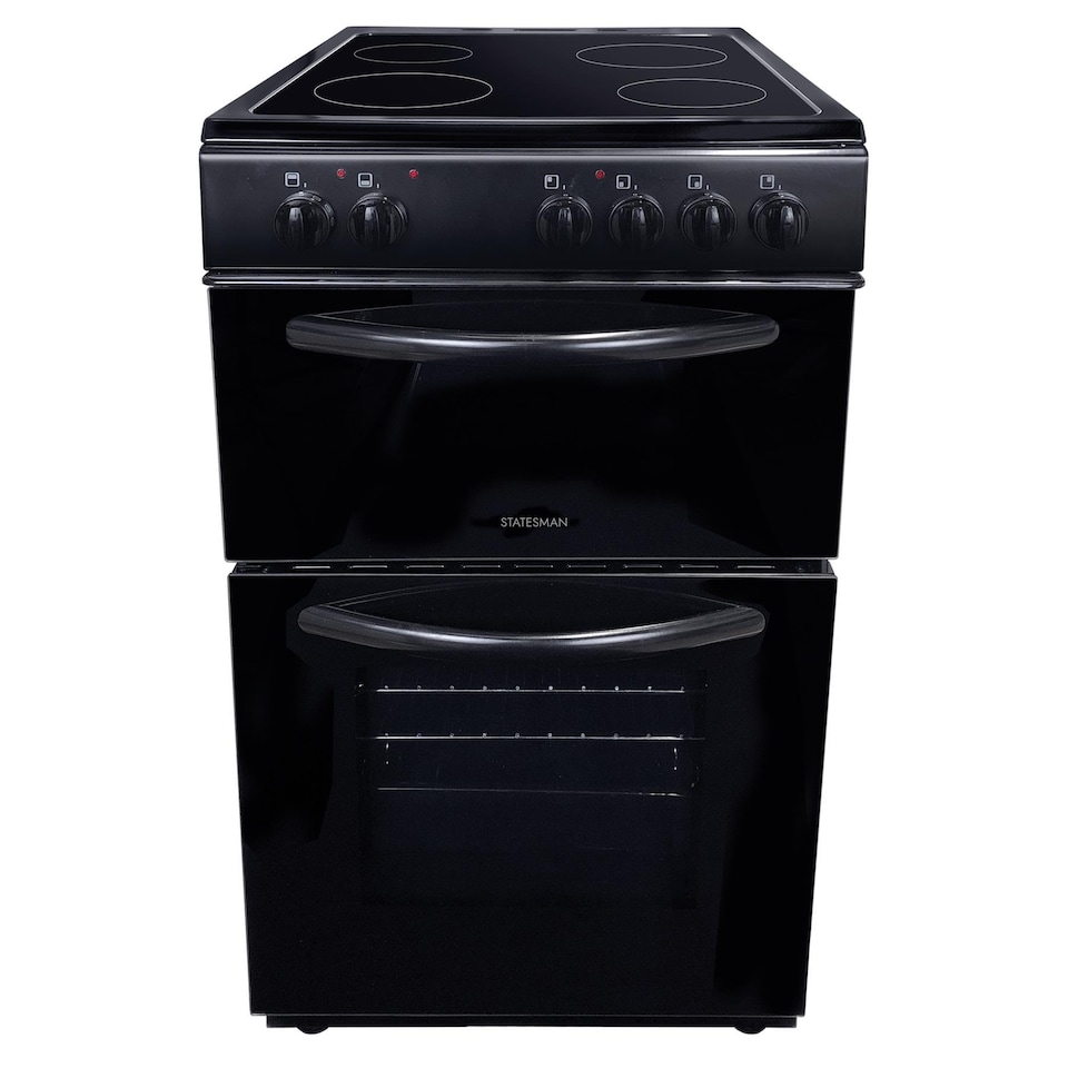 image 1 of Statesman EDC50B Fan Assisted Double Oven Electric Cooker, 4 Zone Ceramic Hob, 50cm Wide, Black