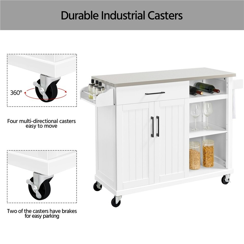 image 1 of Yaheetech Kitchen Island Cart with Stainless Steel Top & Storage