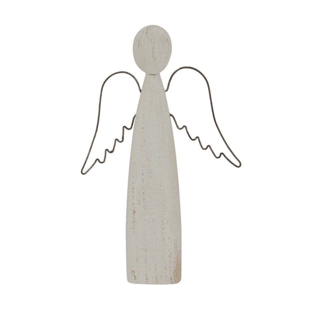 Lemon Pavilion Furniture and Decor Whitewashed Rustic Standing Angel Decoration - L3xW15xH27 cm - White