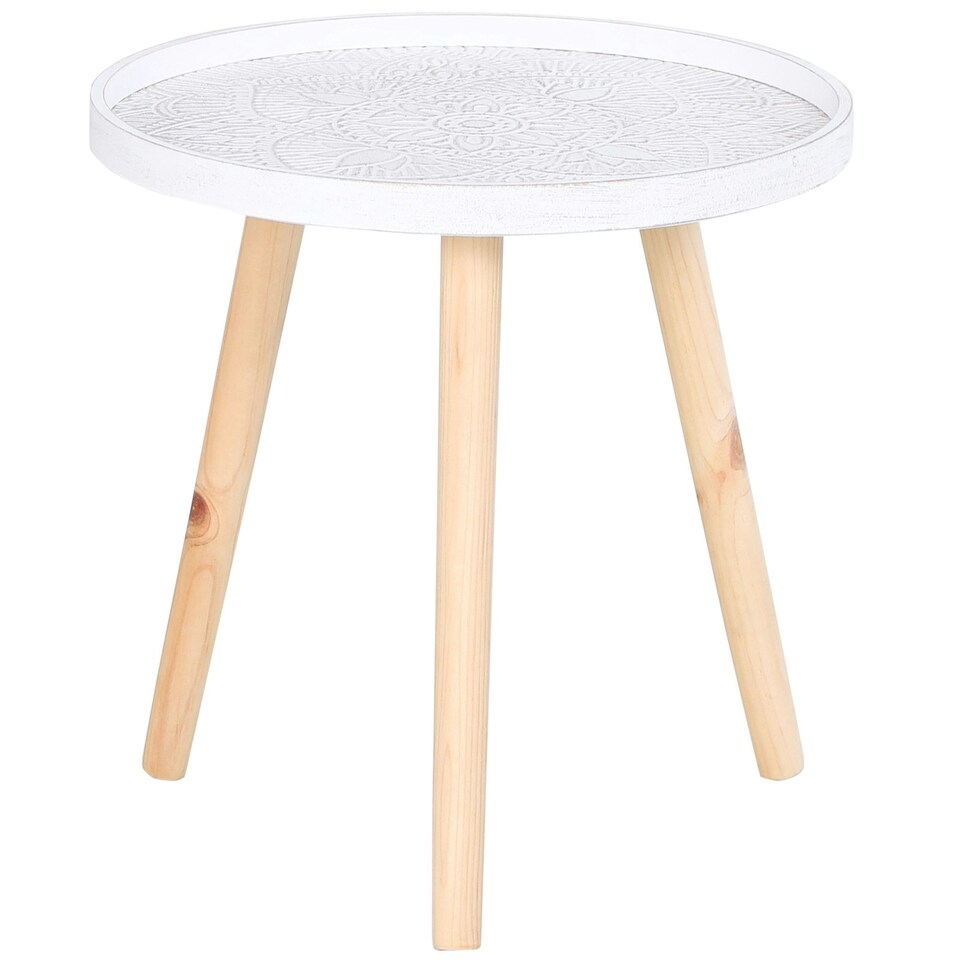 image 1 of HOMCOM Round Coffee Table W/ Solid Wood Legs Sofa End Side Coffee Table White