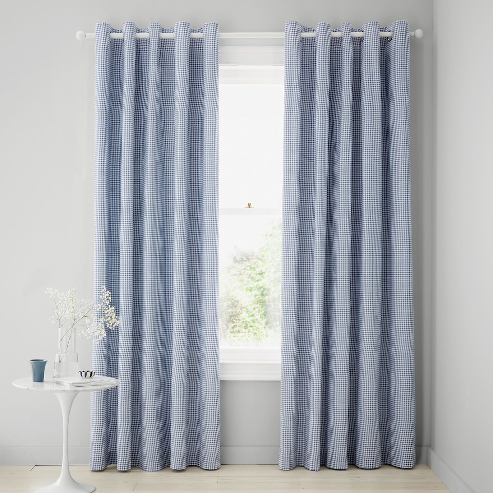 image 1 of Catherine Lansfield Lucie Floral Frill Fully Reversible Eyelet Curtains | Blue | 66x90"
