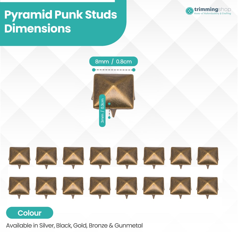 image 1 of 8mm Pyramid Shaped Nail Head Studs Square Metal Leather Rivets - 50pcs