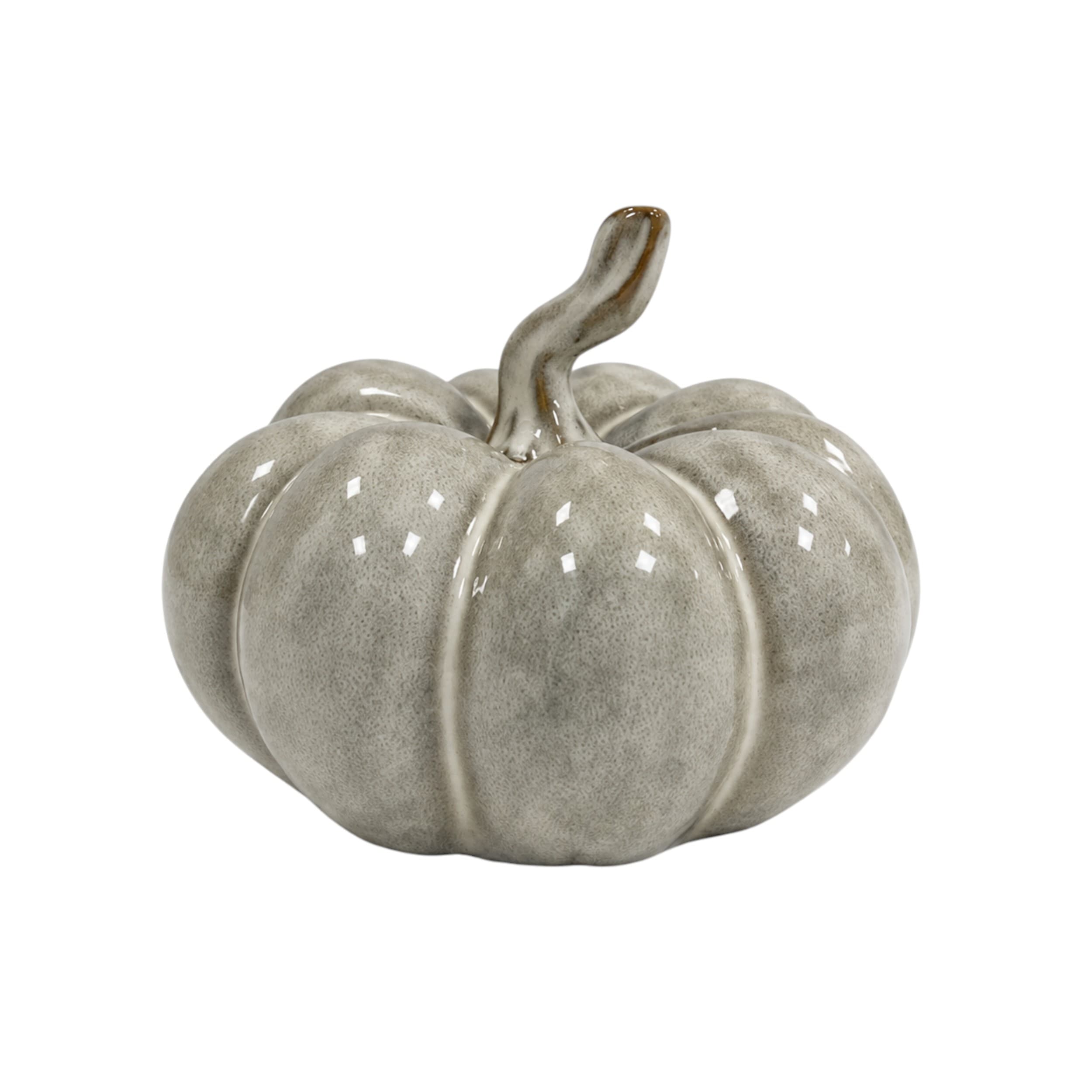 Four Candle Beige Mottle Ceramic Pumpkin Decoration 15cm