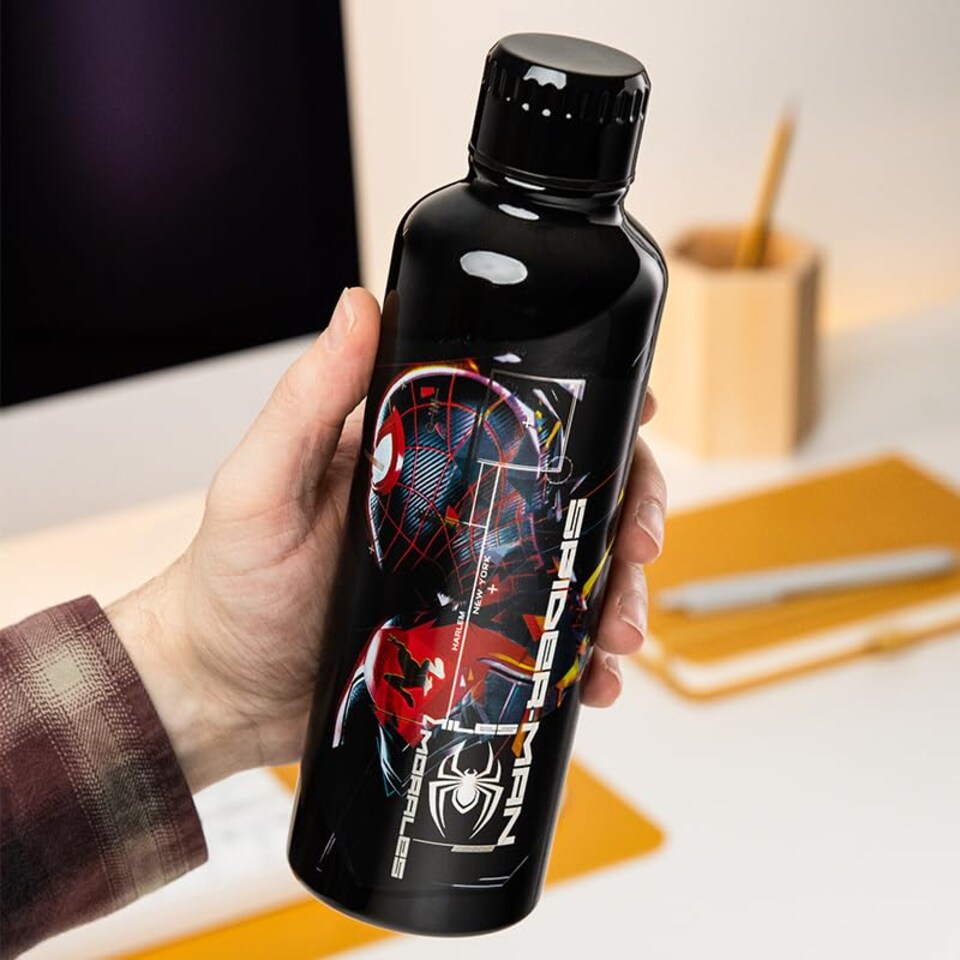 image 1 of Miles Morales Spider-Man Metal Water Bottle, 500ml Stainless Steel Insulated Flask for School & Sports, Paladone