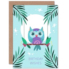 Kawaii Perch Wishes Owl Kids Child Birthday Card