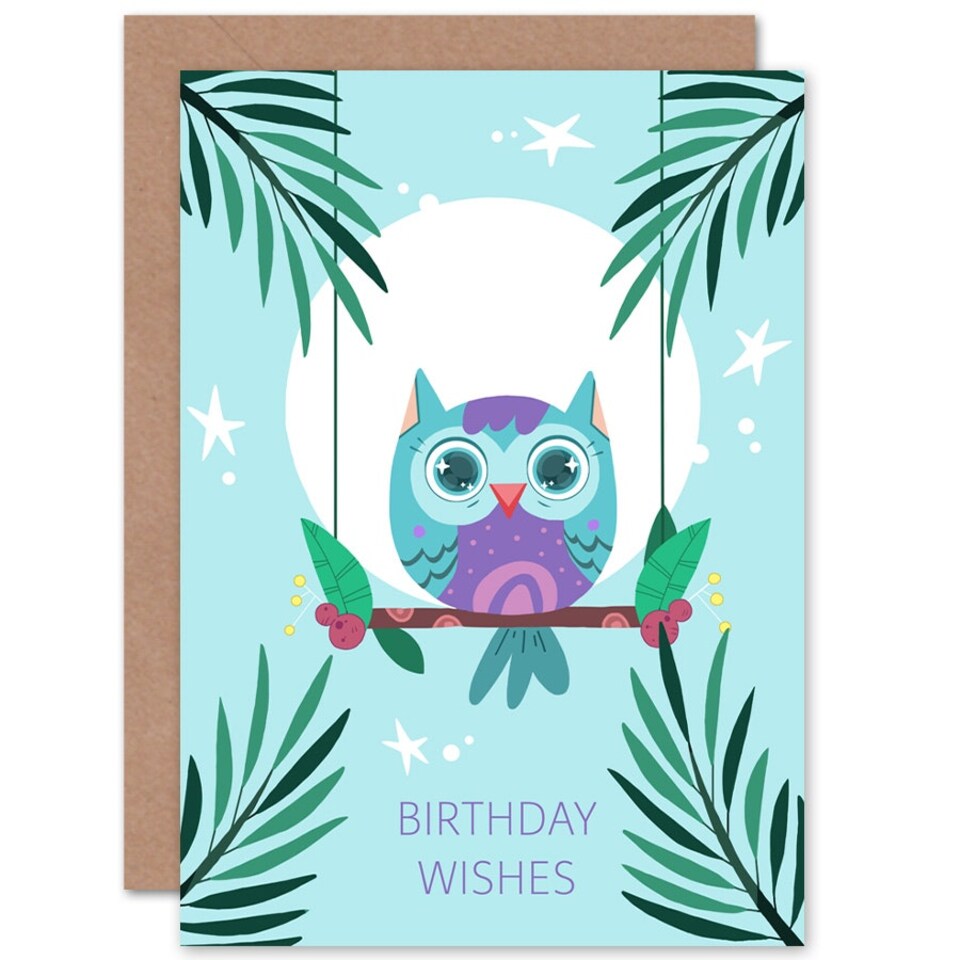 image 1 of Kawaii Perch Wishes Owl Kids Child Birthday Card