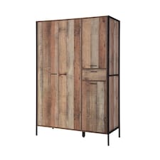 Hoxton 4 Door Wardrobe - Wood - L52 x W123.8 x H180 cm - Distressed Oak Effect Brown