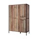 image 1 of Hoxton 4 Door Wardrobe - Wood - L52 x W123.8 x H180 cm - Distressed Oak Effect Brown