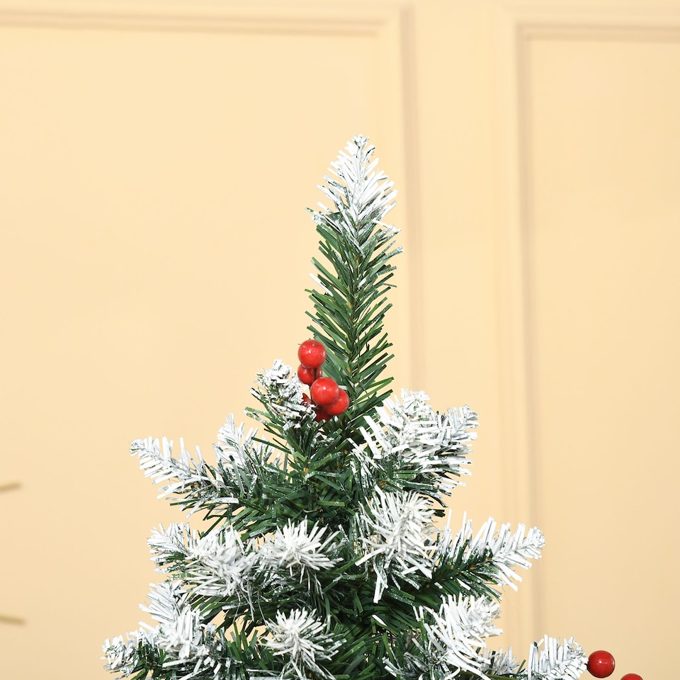 image 1 of HOMCOM 6FT Artificial Christmas Tree mas Pencil Tree with Red Berries and Pinecones Holiday Home Indoor Decoration with Foldable Feet, Green