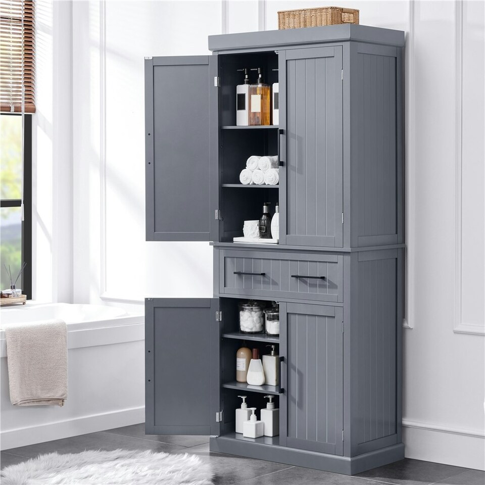 image 1 of Yaheetech Tall Pantry Cupboard with Doors and Adjustable Shelves Grey | Dark Grey
