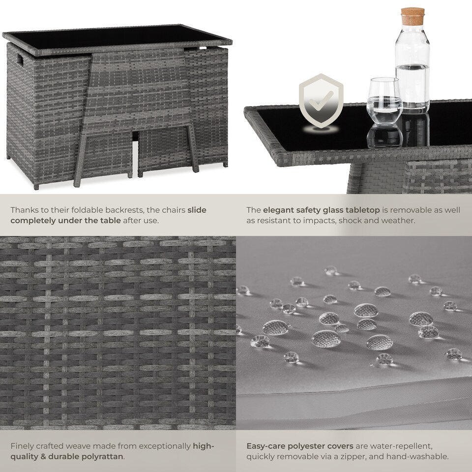 image 1 of Garden Furniture Set Lausanne - 2 chairs, 1 table, bistro set, weather resistant | Grey | grey | 52,50 x 56 x 88 cm | 1