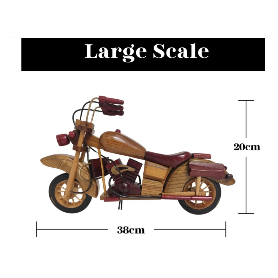 image 1 of Crimson Cruiser Wooden Motorcycle Model Handcrafted Collectible 38 cm