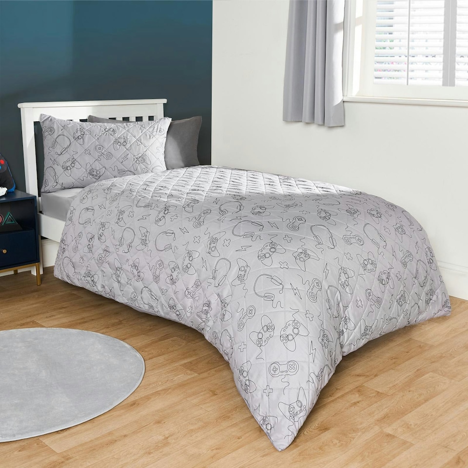 image 1 of OHS Kids Gaming Print Pinsonic Duvet Cover and Pillowcase Set, Single - Grey