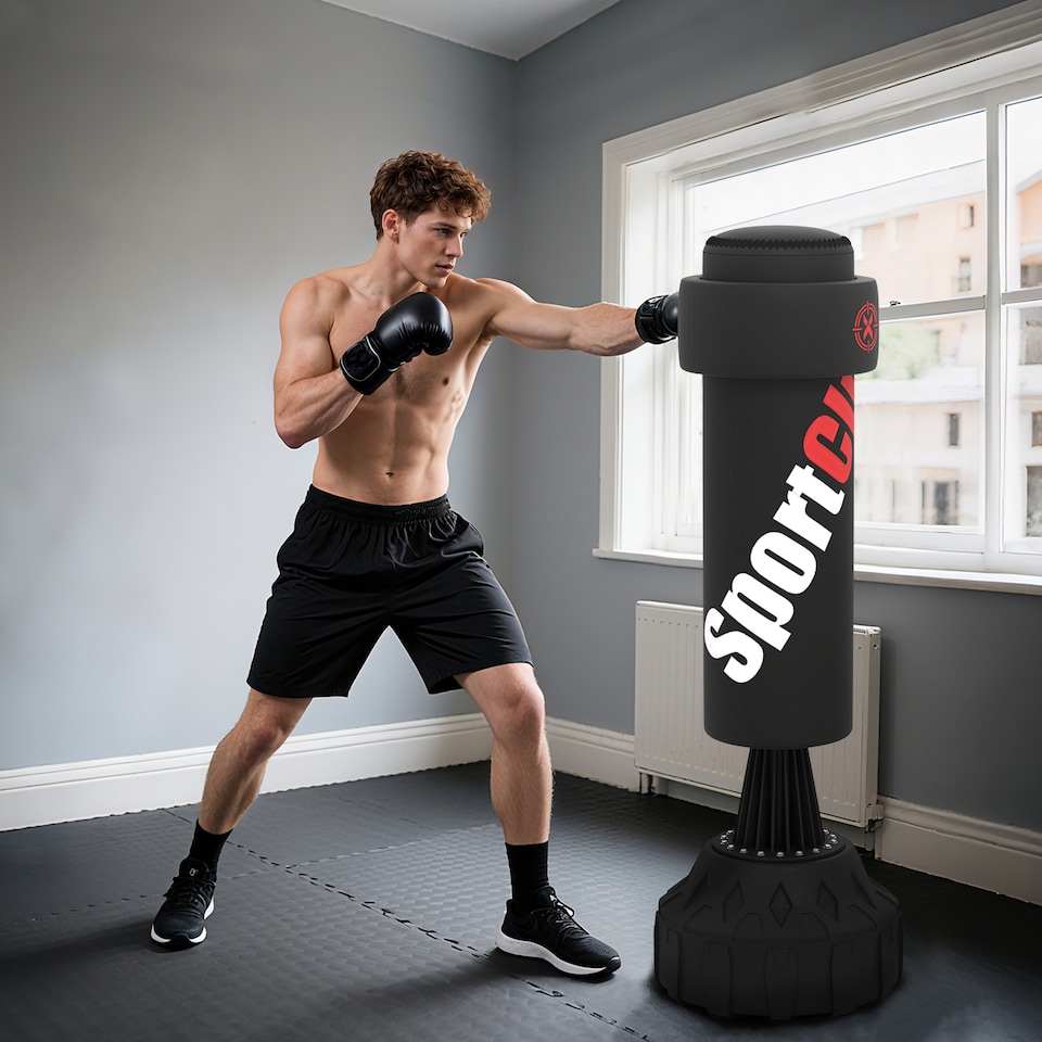 image 1 of SPORTNOW Freestanding Punching Bag, Heavy Boxing Bag with Stand for Teens Adults, Boxing Equipment with Height Adjustable Strike Pad, Hand Wrap, Suction Cup Base for Karate Taekwondo MMA Kickboxing
