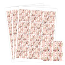 Floral Baby Pink Stripes Square Stickers 65mm - Sheet of 12