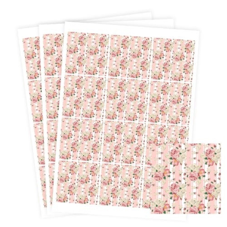 image 1 of Floral Baby Pink Stripes Square Stickers 65mm - Sheet of 12