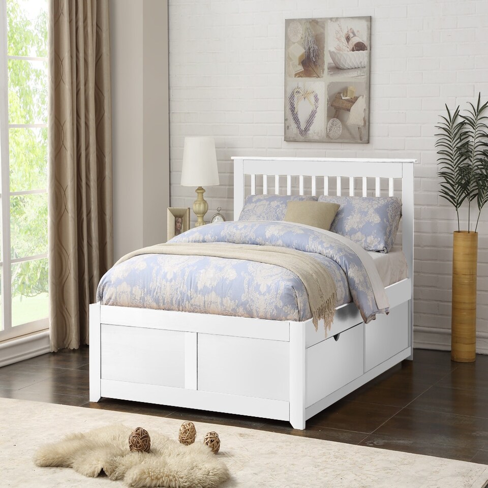 image 1 of 5ft King Size White Finish Wood Bed Frame.2 Drawer Storage,Wooden Woodern, Bedstead