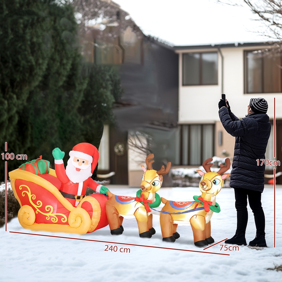 image 1 of Outsunny 7.9ft Christmas Inflatable Santa on Sleigh, Blow Up Decoration