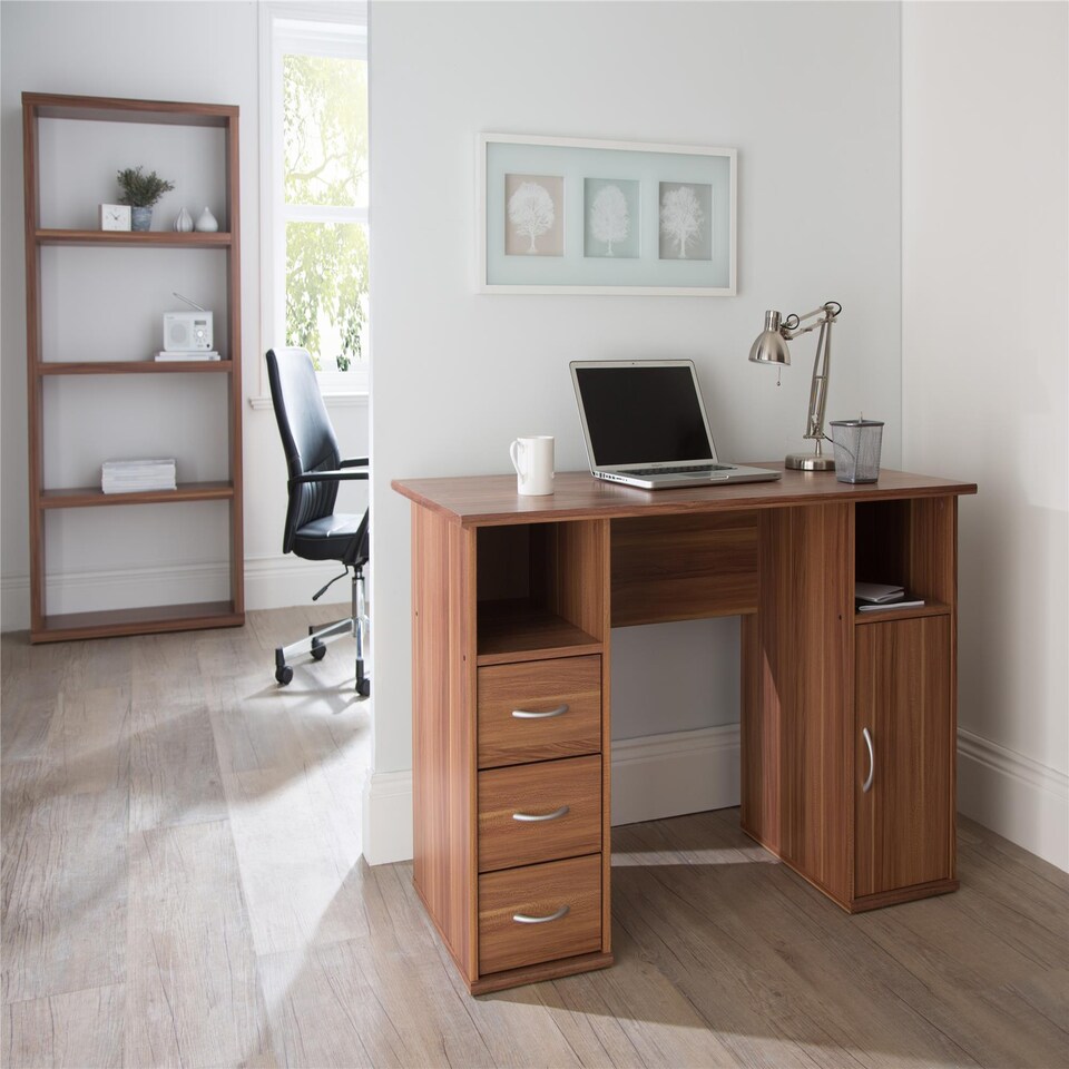 image 1 of Maryland Desk with 3 Drawers and 1 Door Walnut