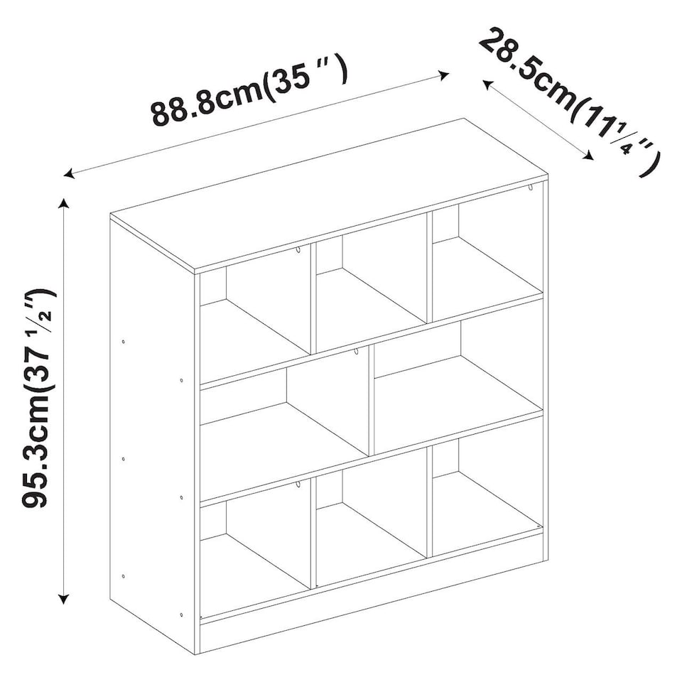 image 1 of Asymmetrical 8 Cube Bookcase Unit w/ 6 Drawer Inserts | White | White & Navy Blue | 8