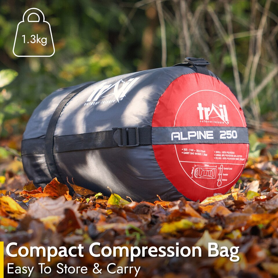 image 1 of Adult Sleeping Bag 3 Season Single Person Warm Hood Carry Bag Trail Alpine 253 | Red | Single | 1