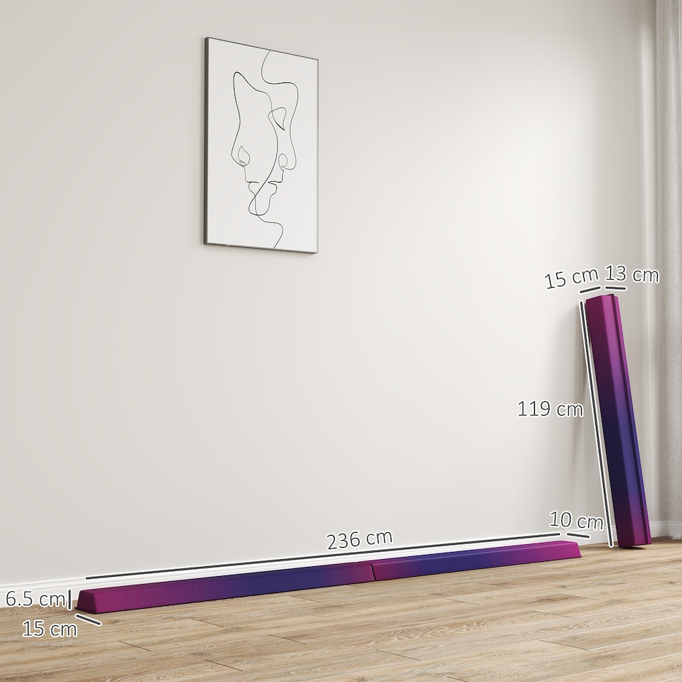 image 1 of SPORTNOW 7.7FT Folding Gymnastics Balance Beam with Anti-Slip Base, Blue