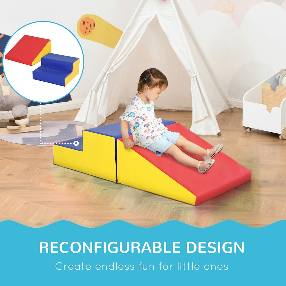 image 1 of HOMCOM 2-Piece Soft Playset for Toddlers, Climb, Crawl, Red